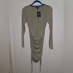 Forever 21 Olive Ruched Long-Sleeve Bodycon Dress